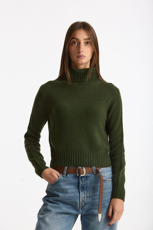 Maglia dolcevita in cashmere a due fili verde women Be you