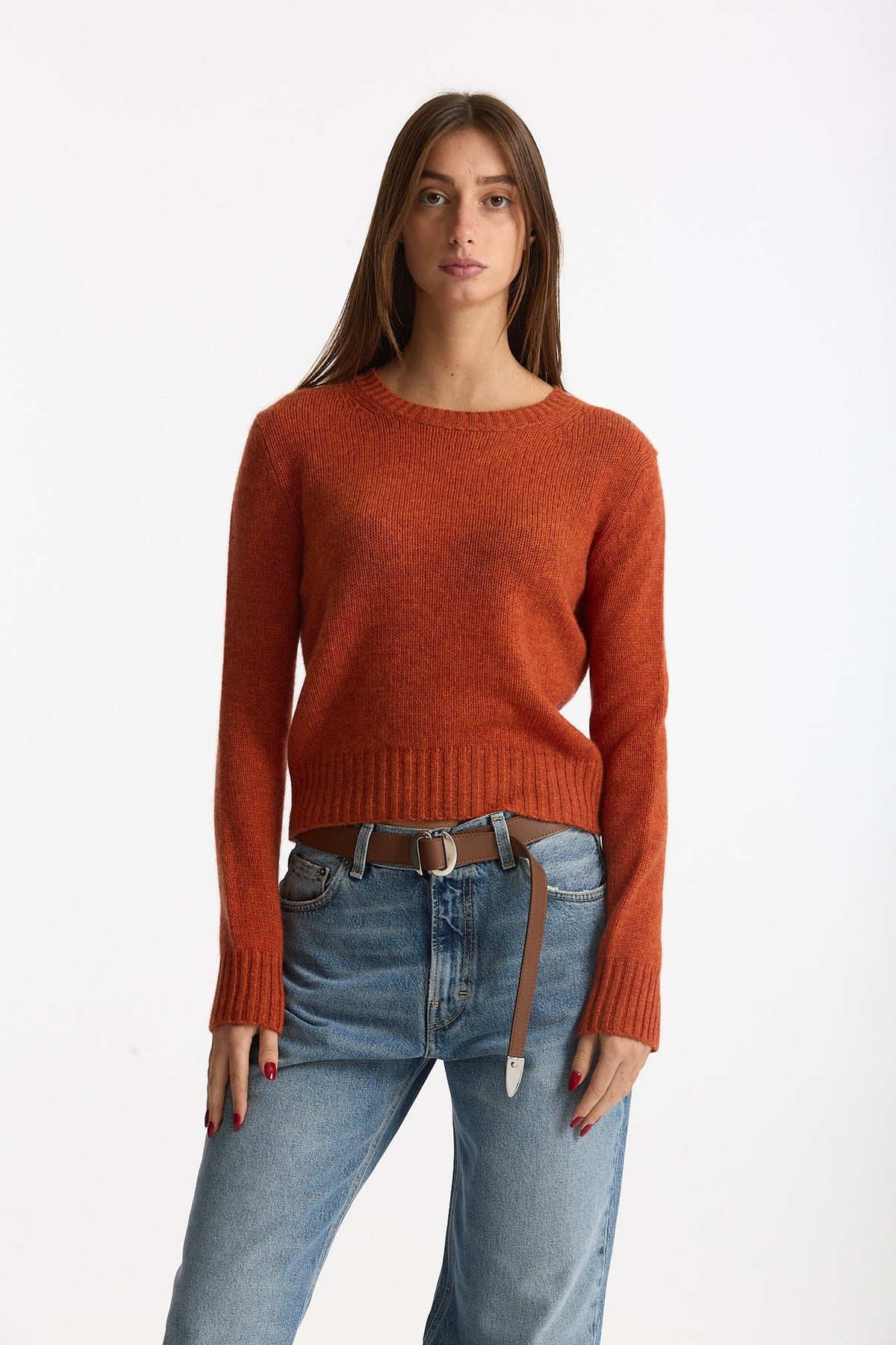 Maglia girocollo in cashmere a due fili arancio women Be you - 3