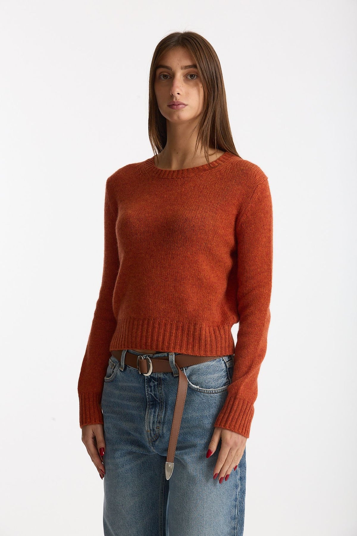 Maglia girocollo in cashmere a due fili arancio women Be you - 1