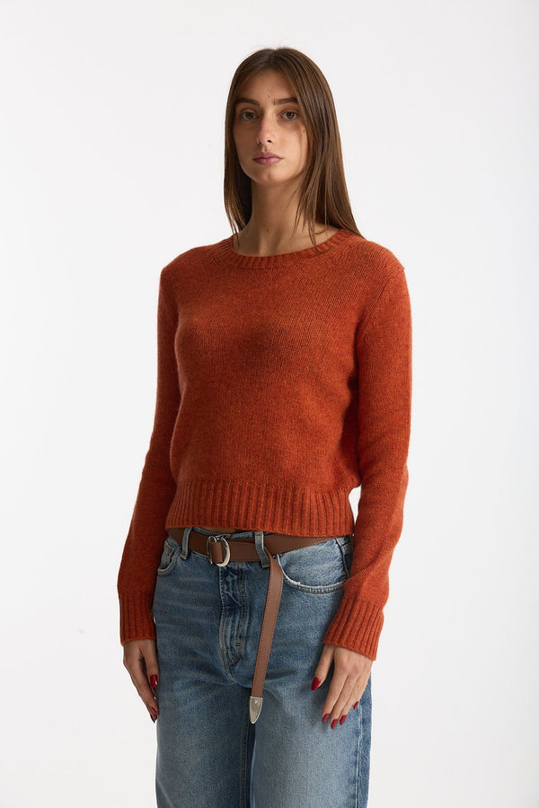 Maglia girocollo in cashmere a due fili arancio women Be you