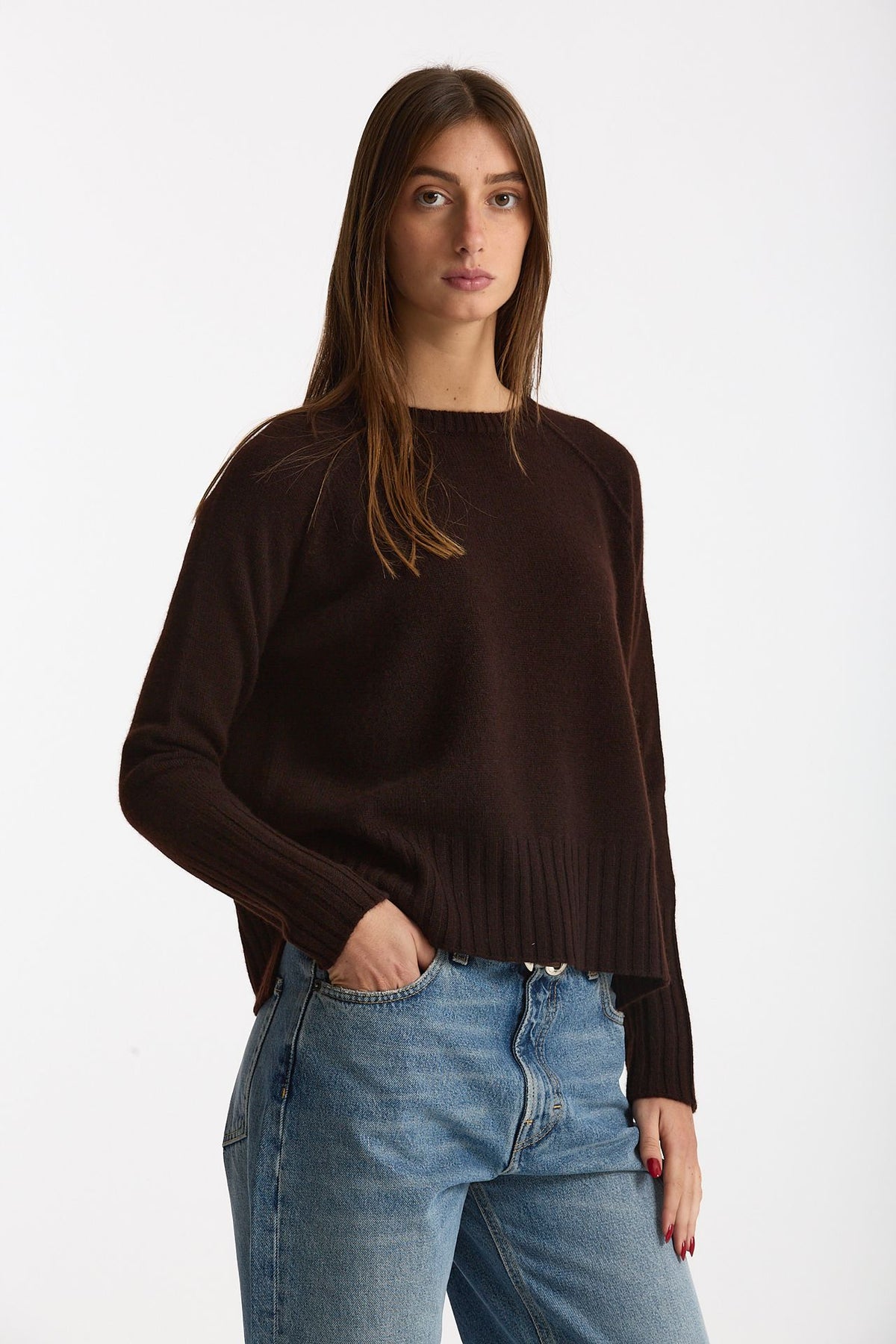 Maglia girocollo in cashmere a due fili marrone women Be you - 4