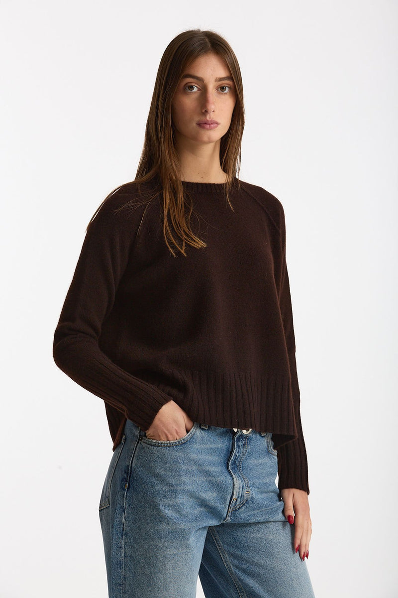 Maglia girocollo in cashmere a due fili marrone women Be you - 4