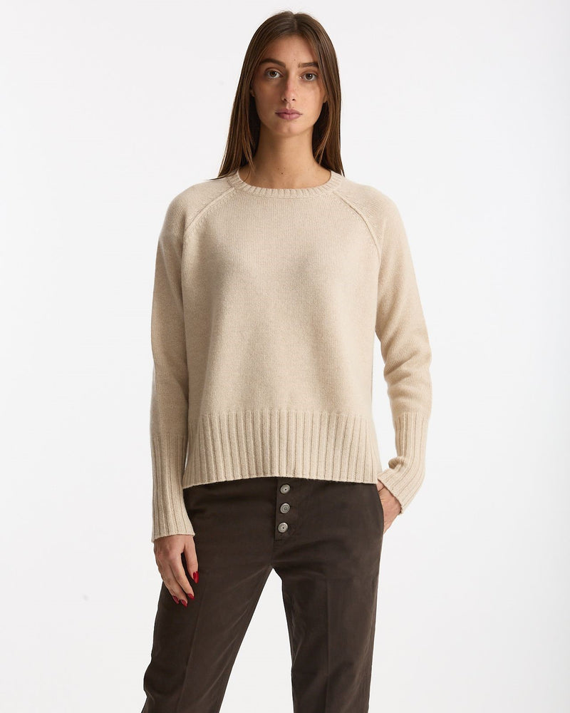 Maglia girocollo in cashmere a due fili beige women Be you