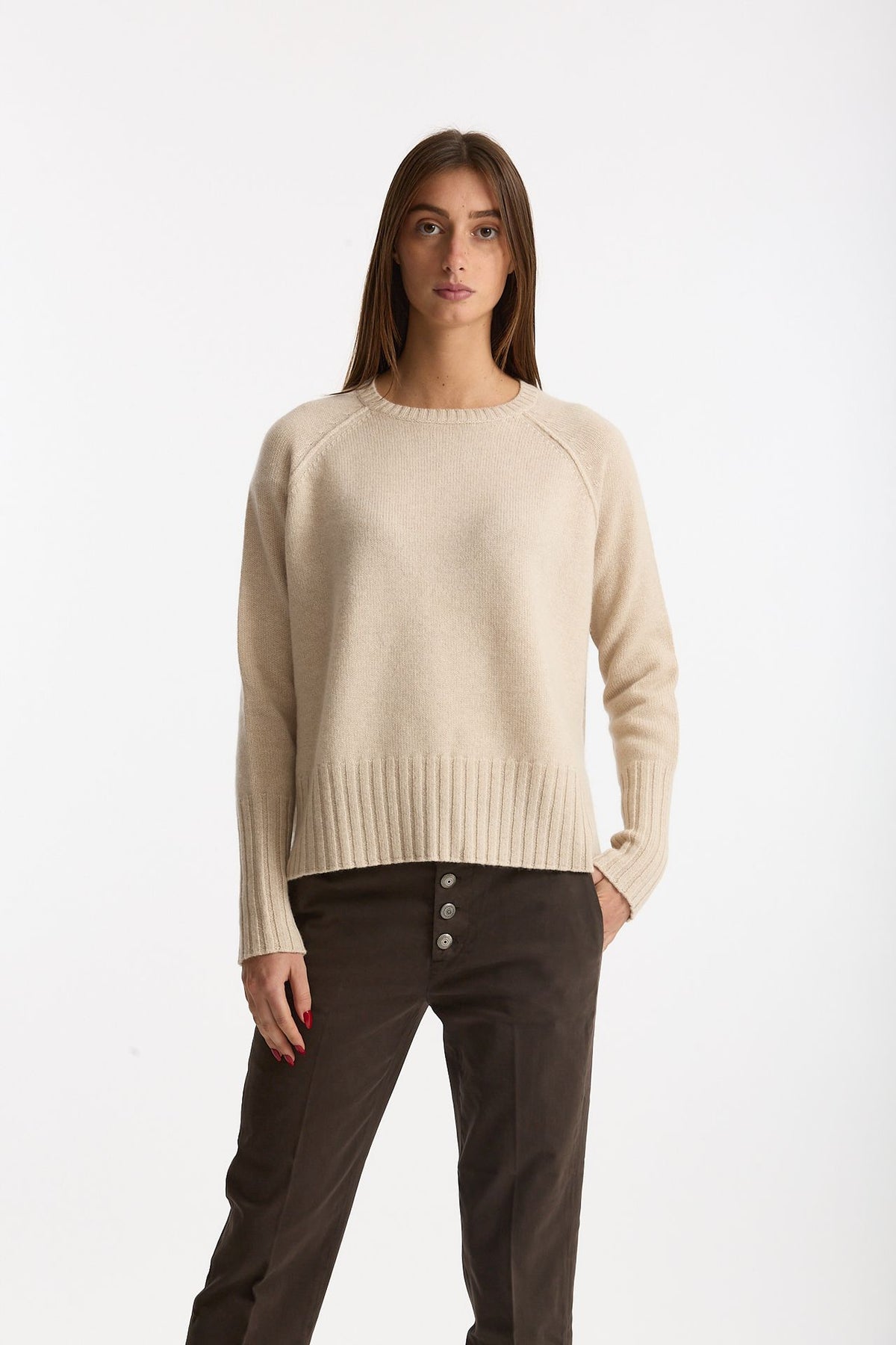 Maglia girocollo in cashmere a due fili beige women Be you - 2
