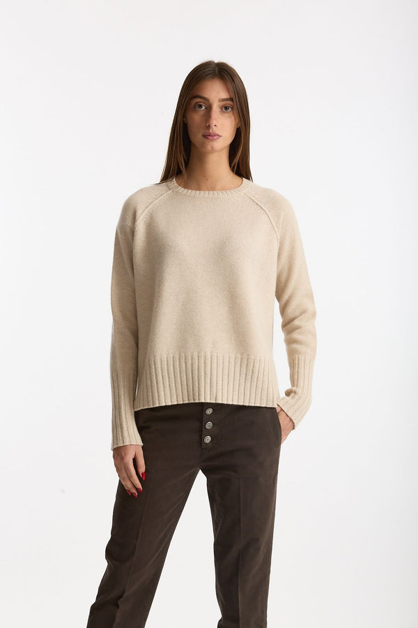 Maglia girocollo in cashmere a due fili beige women Be you