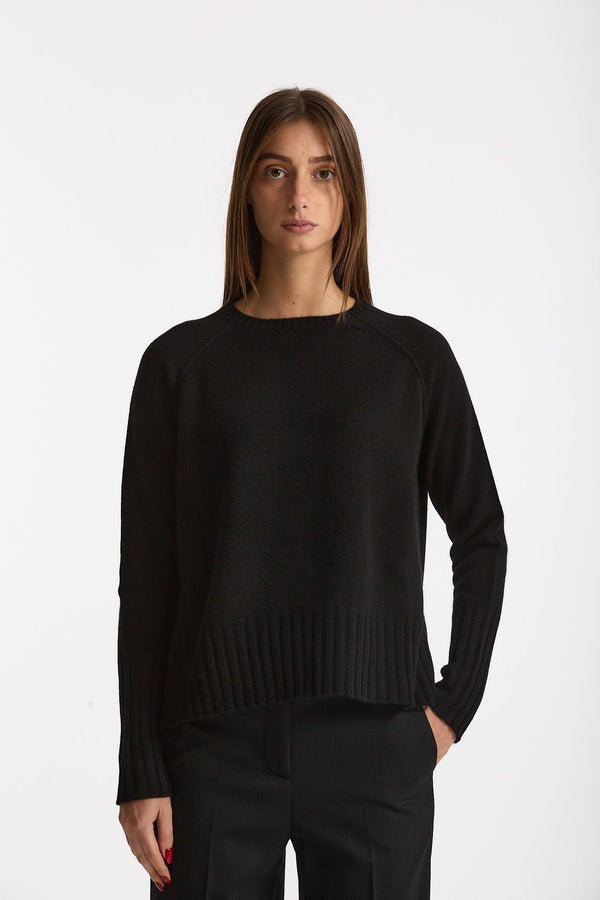Maglia girocollo in cashmere a due fili nero women Be you
