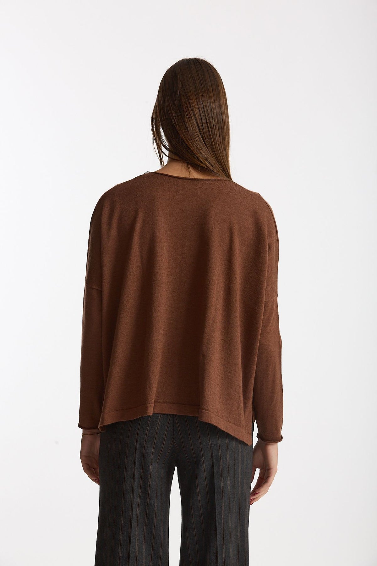 Maglia scollo a v in cashmere e seta tabacco women Be you - 4