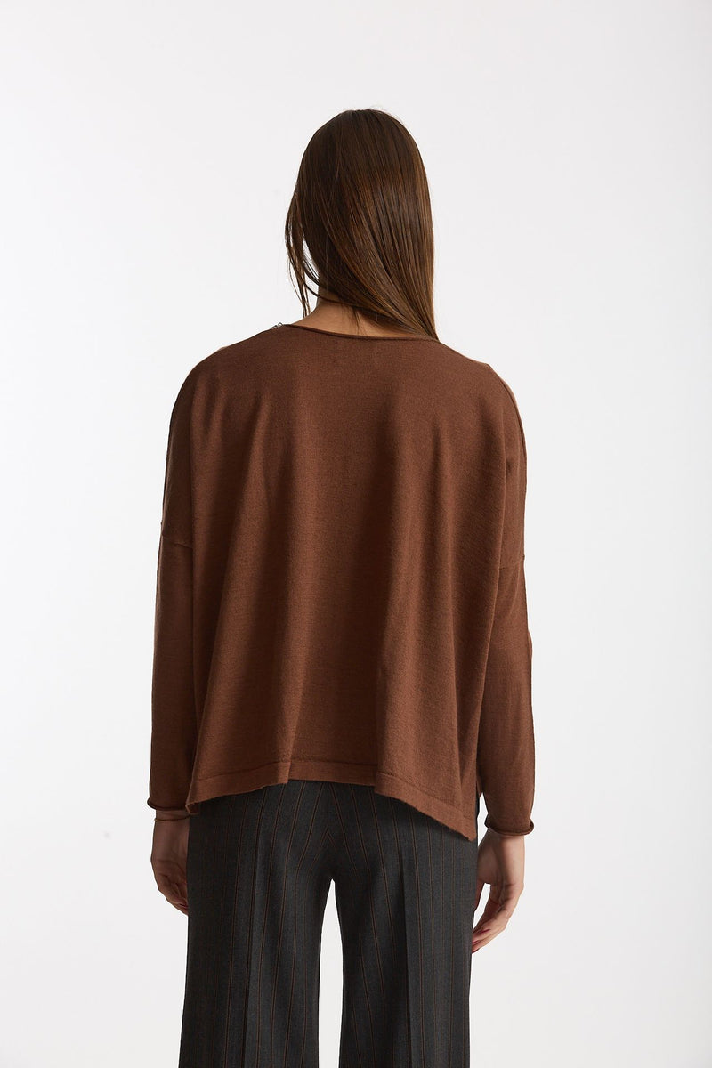 Maglia scollo a v in cashmere e seta tabacco women Be you - 4