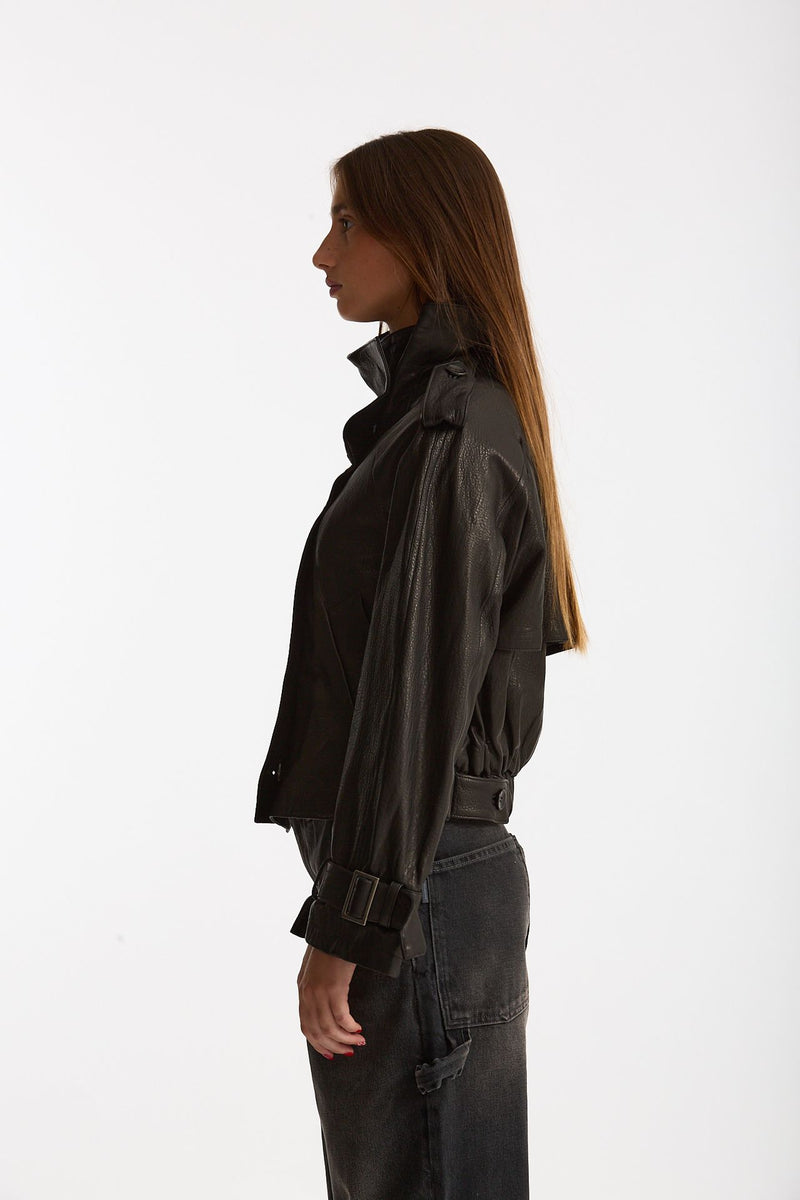 Giubbino in pelle collo alto nero women Giorgio brato - 3