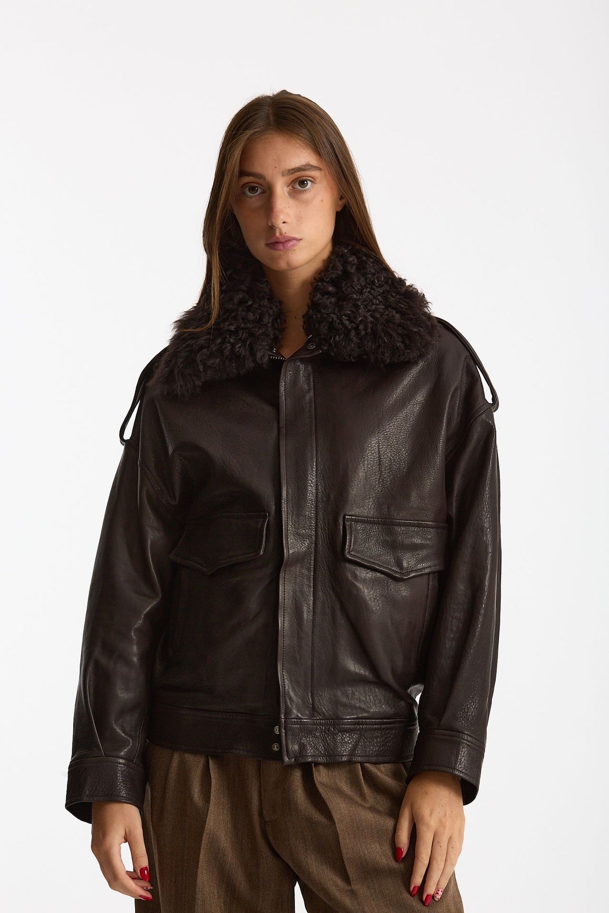 Giubbino over in pelle testa moro women Giorgio brato - 6