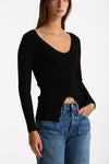 Maglia a costine scollo a v nero women Dondup - 2