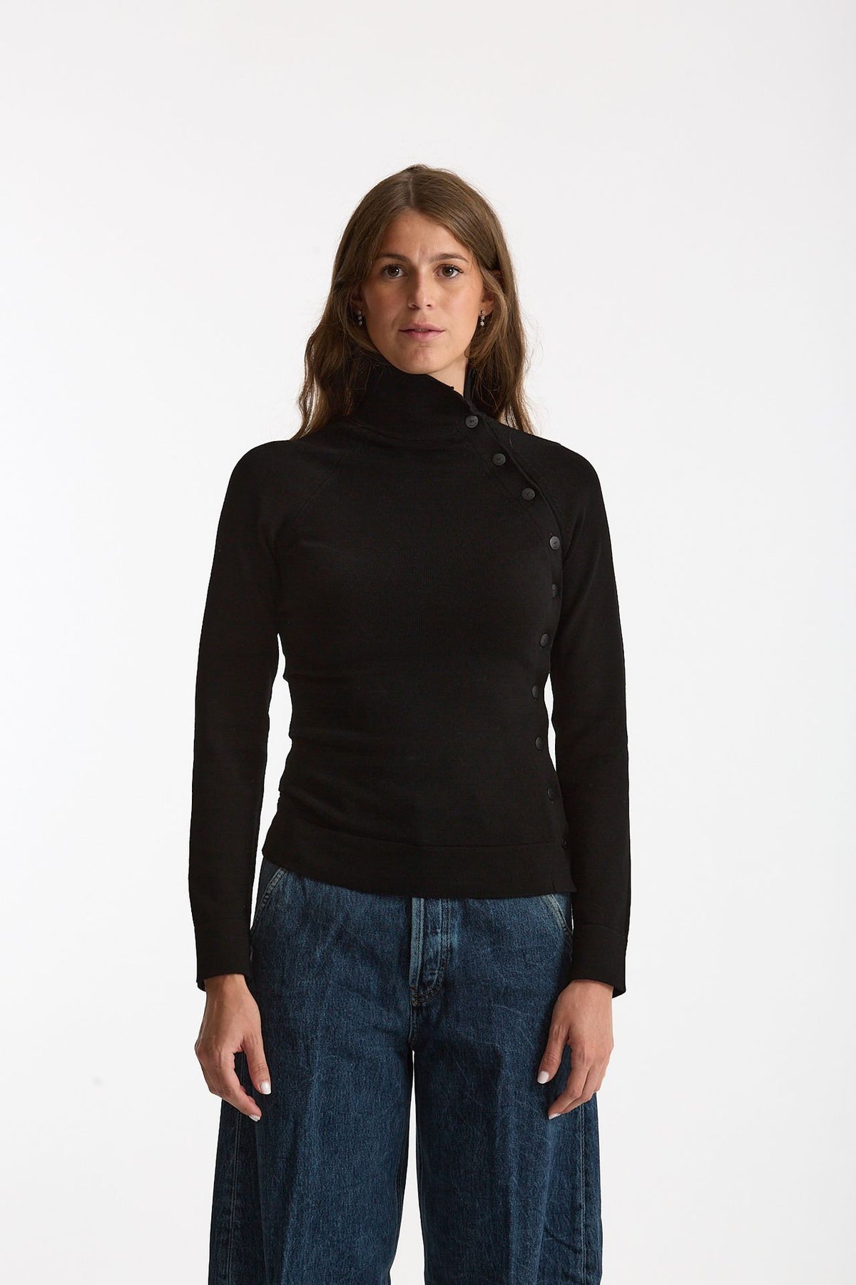 Maglia bottoni collo alto nero women Dondup - 1