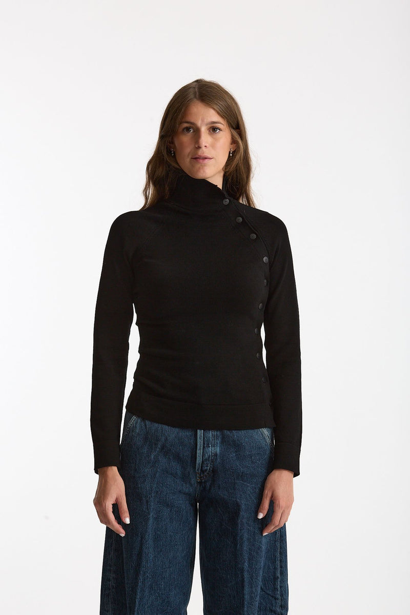 Maglia bottoni collo alto nero women Dondup - 1