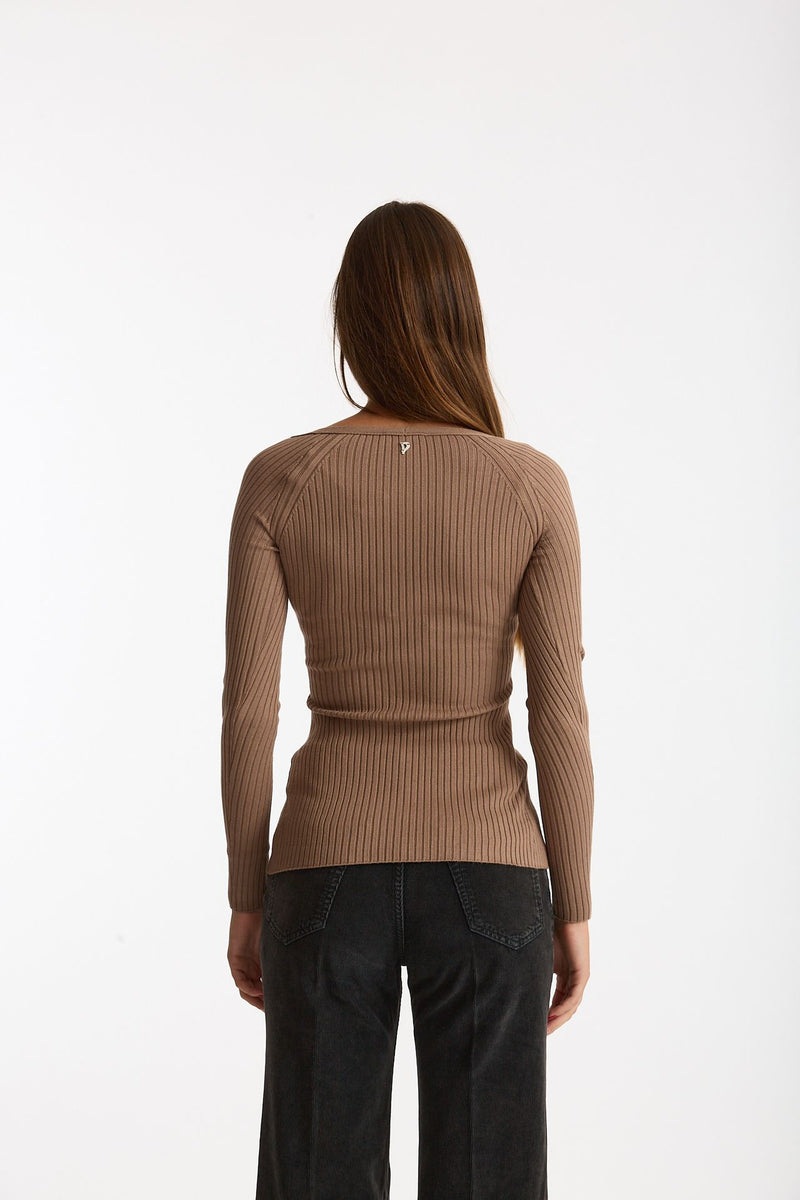 Maglia a costine scollo a v nude women Dondup - 3