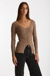 Maglia a costine scollo a v nude women Dondup - 1