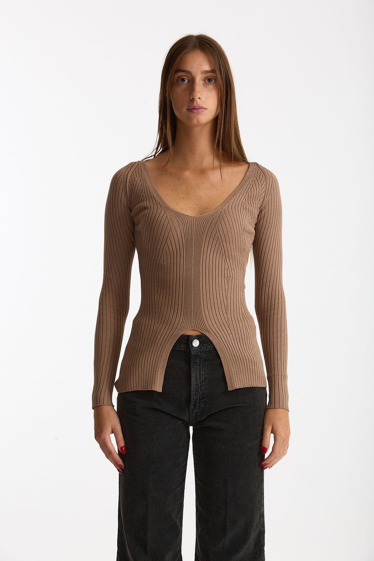 Maglia a costine scollo a v nude women Dondup - 4