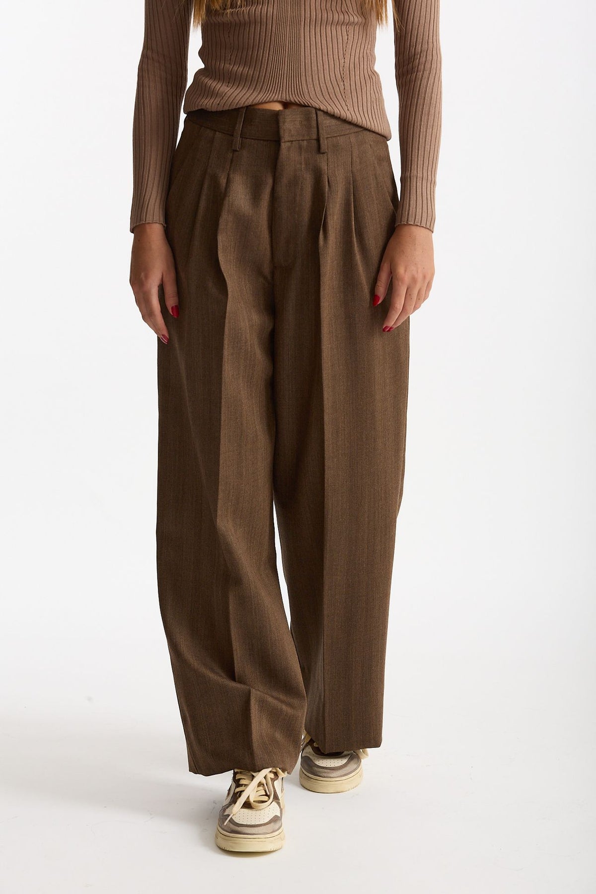 Pantalone spigato vita alta marrone women Dondup - 1