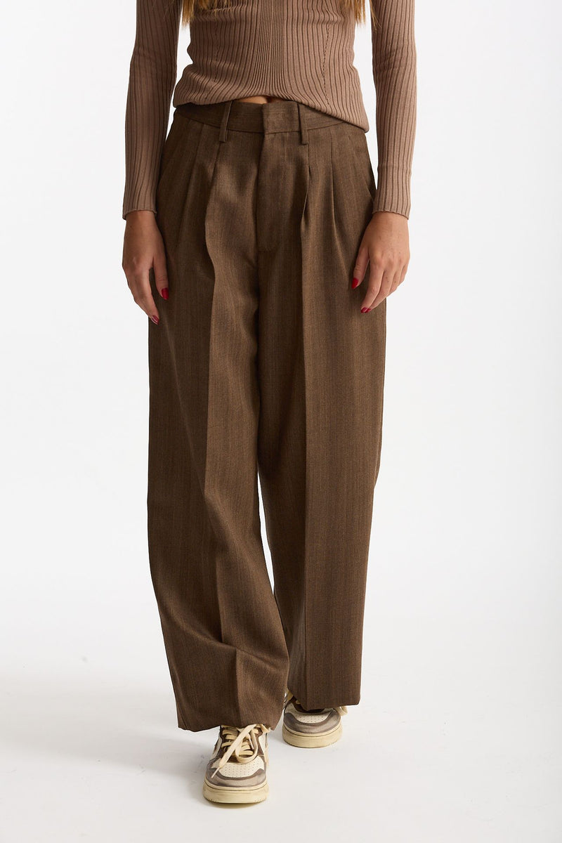 Pantalone spigato vita alta marrone women Dondup - 1