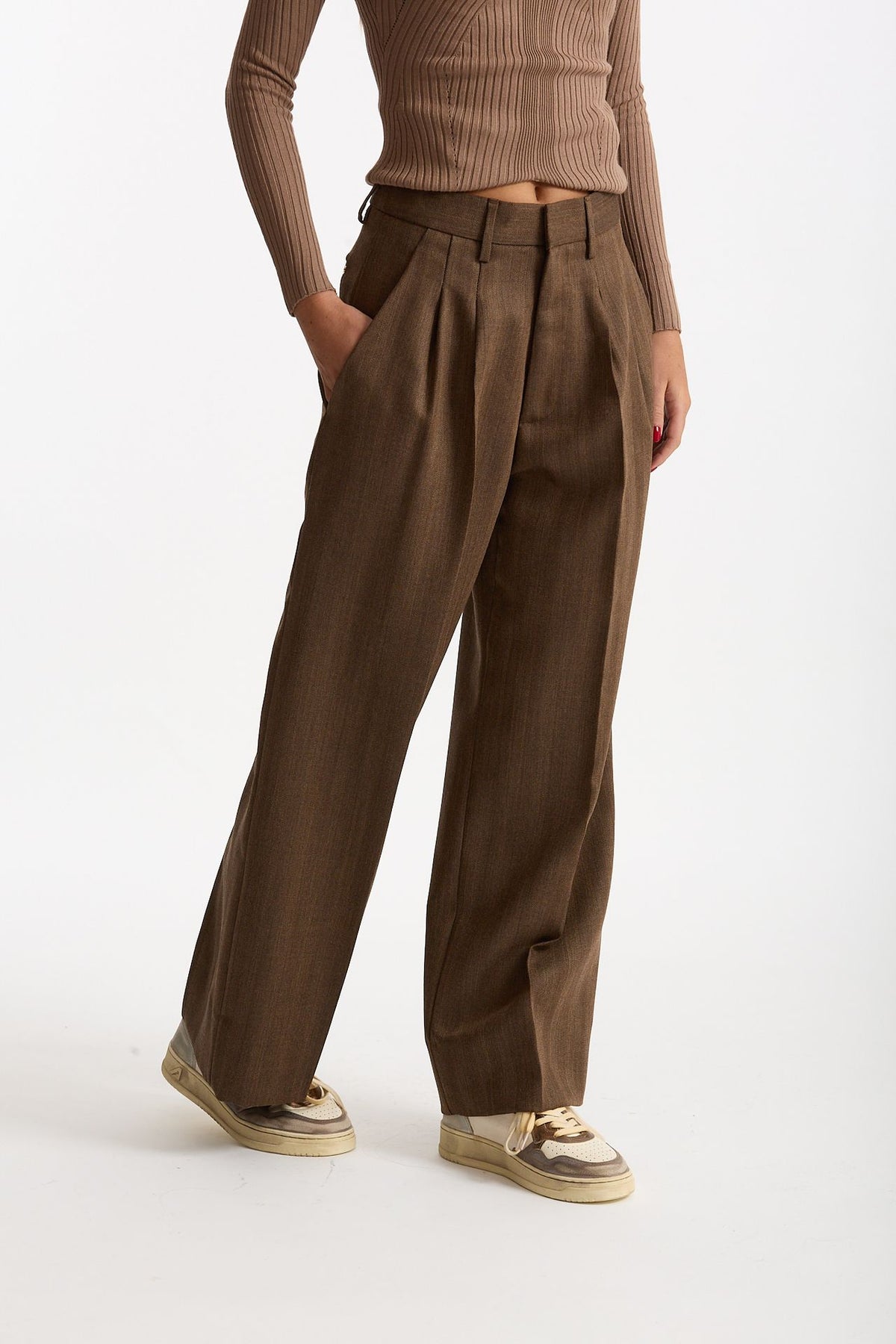 Pantalone spigato vita alta marrone women Dondup - 3