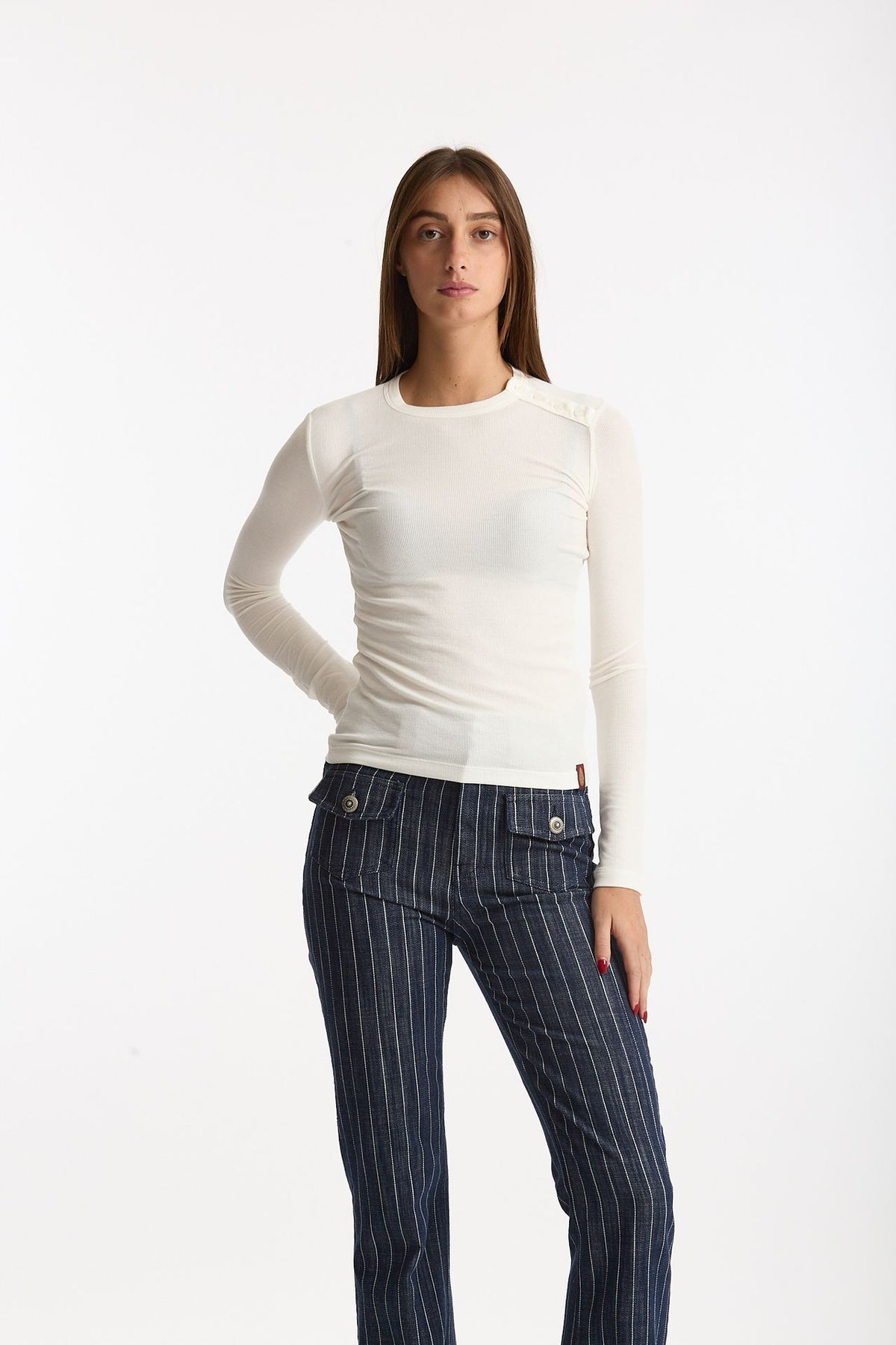 T-shirt slim ESIBIZIONISTA a costine bianco women Dondup - 1