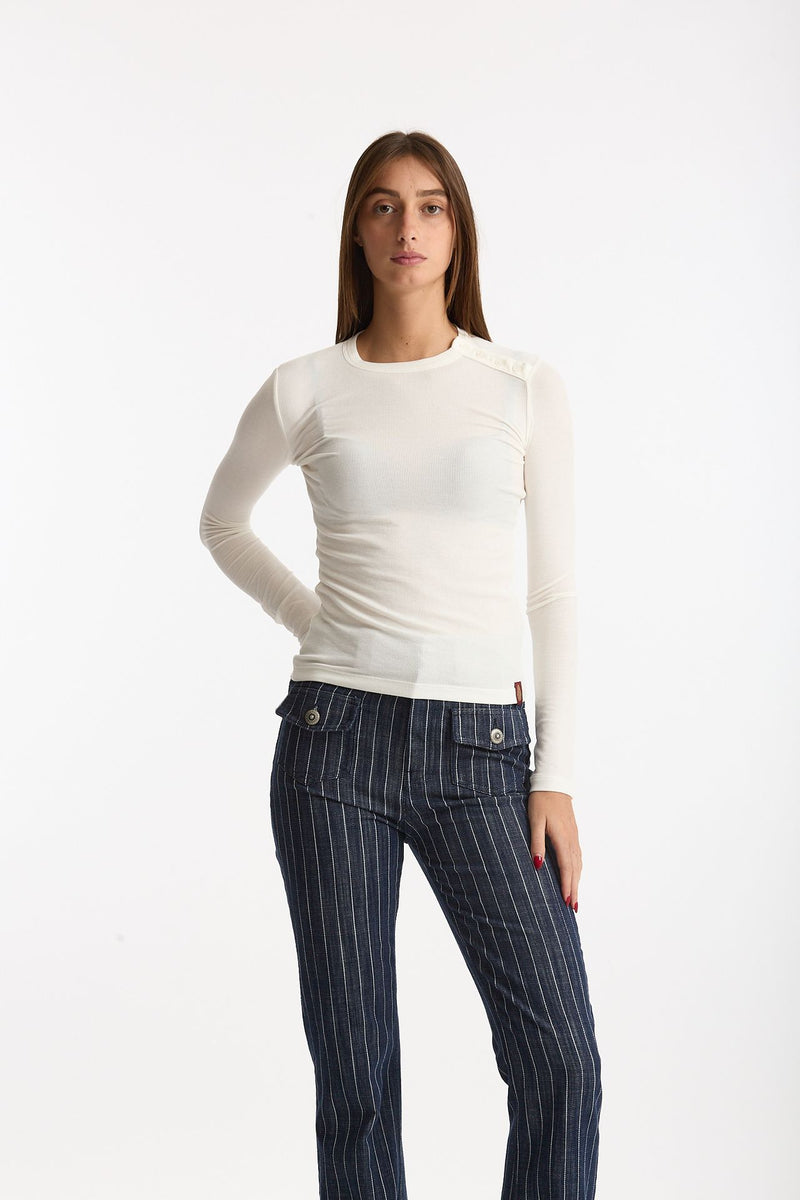 T-shirt slim ESIBIZIONISTA a costine bianco women Dondup - 1