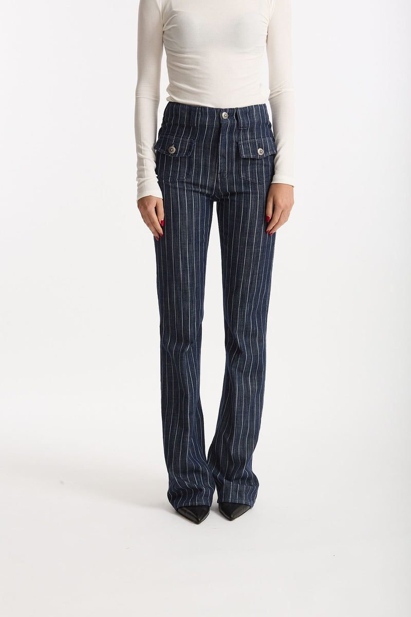Pantaloni ESIBIZIONISTA flare gessati blu scuro women Dondup - 1