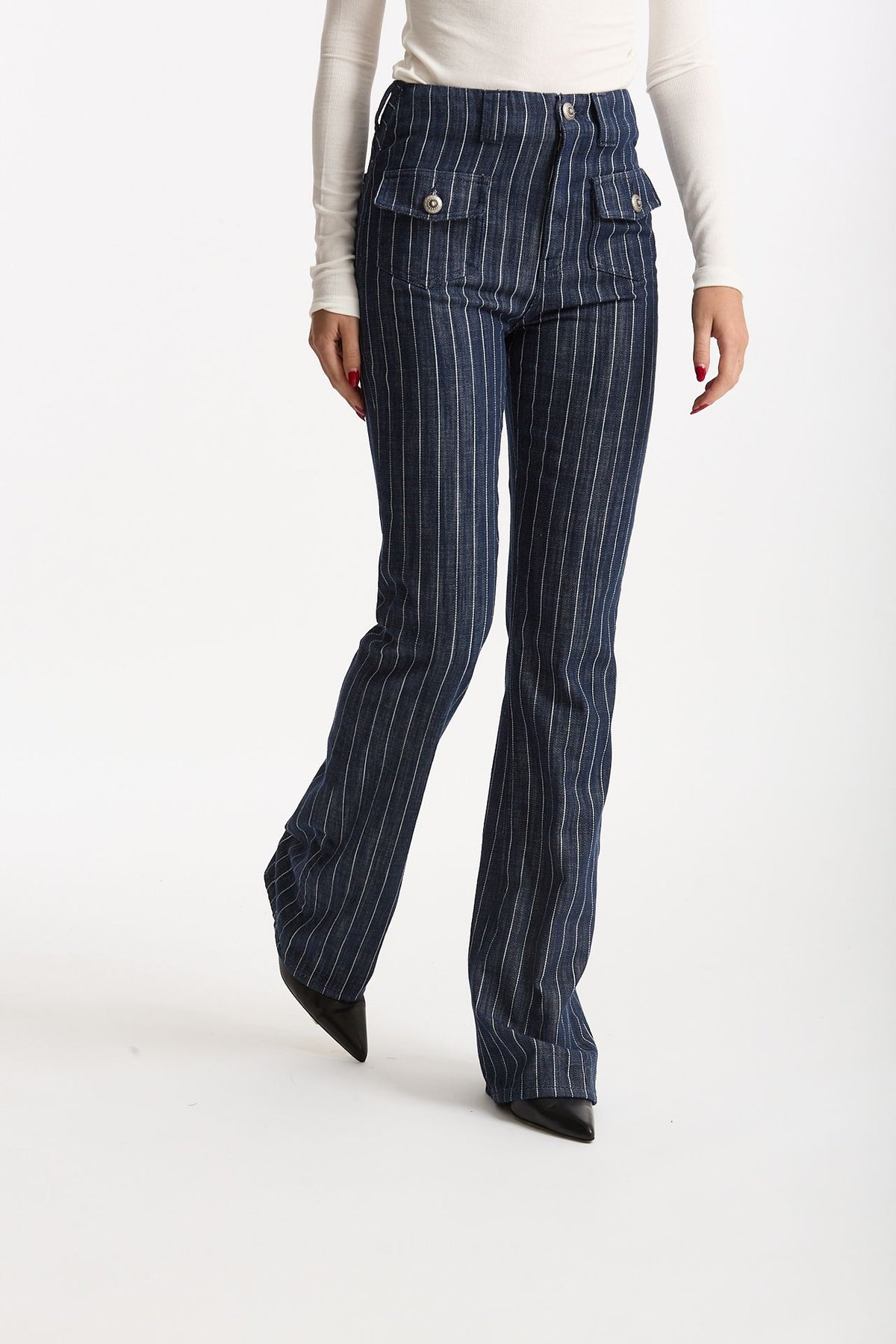 Pantaloni ESIBIZIONISTA flare gessati blu scuro women Dondup - 2