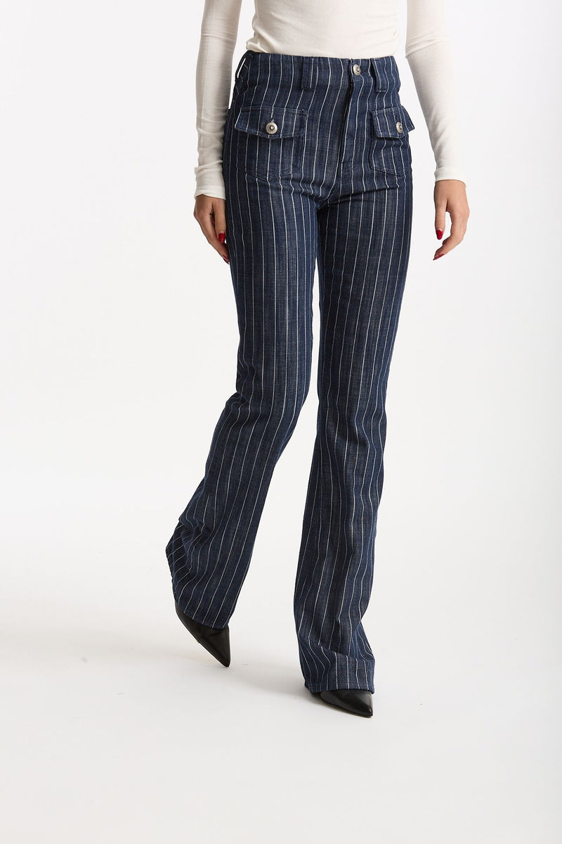 Pantaloni ESIBIZIONISTA flare gessati blu scuro women Dondup - 2