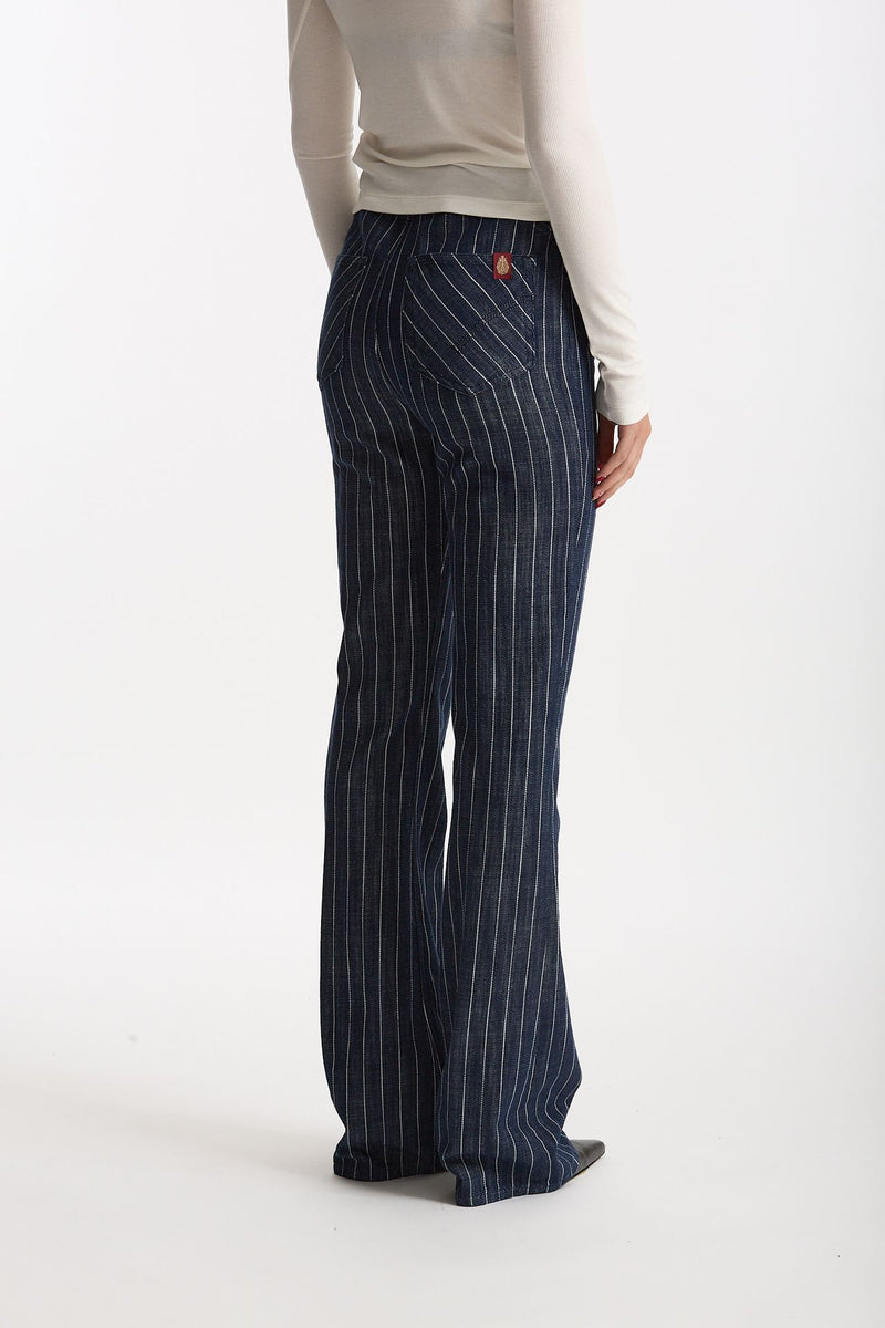 Pantaloni ESIBIZIONISTA flare gessati blu scuro women Dondup - 3