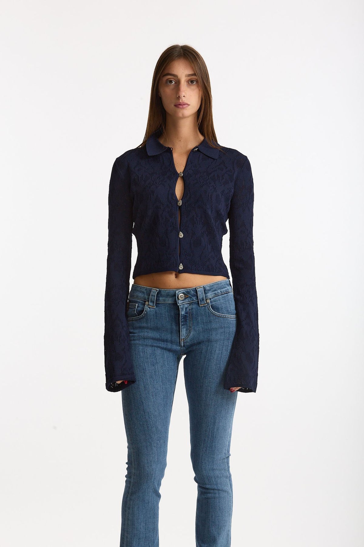 Cardigan ESIBIZIONISTA in maglia jaquard blu women Dondup - 2