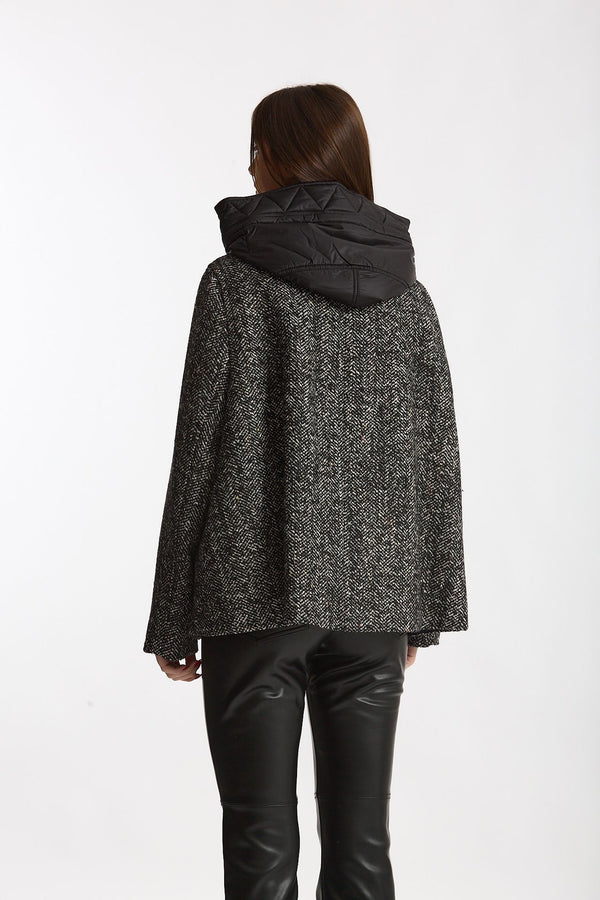 Cappa spigato in lana Mélange nero e bianco women Fay
