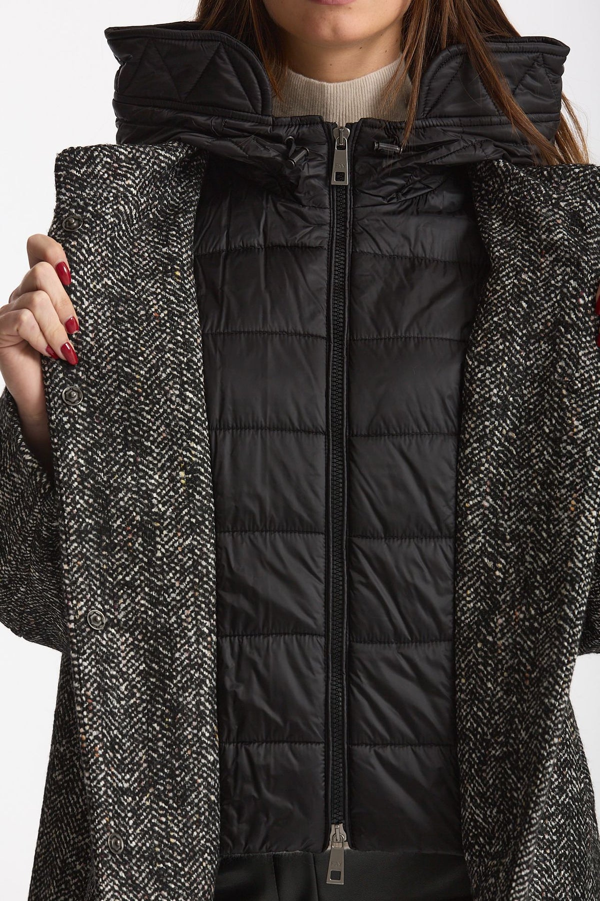 Cappa spigato in lana Mélange nero e bianco women Fay - 5