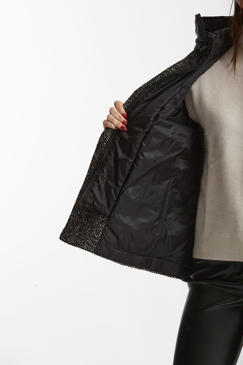 Cappa spigato in lana Mélange nero e bianco women Fay - 6