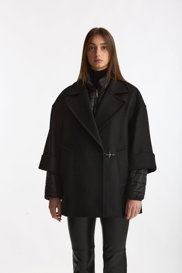 Cappa over in lana con giubbino in nylon nero women Fay