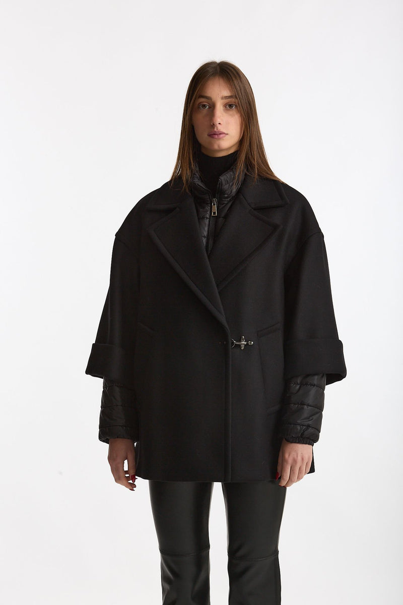 Cappa over in lana con giubbino in nylon nero women Fay - 1