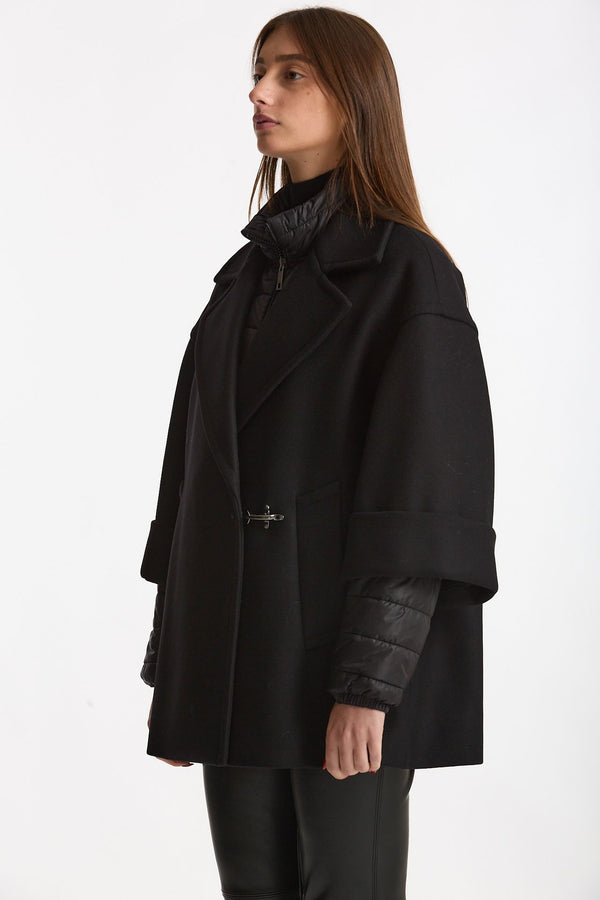 Cappa over in lana con giubbino in nylon nero women Fay