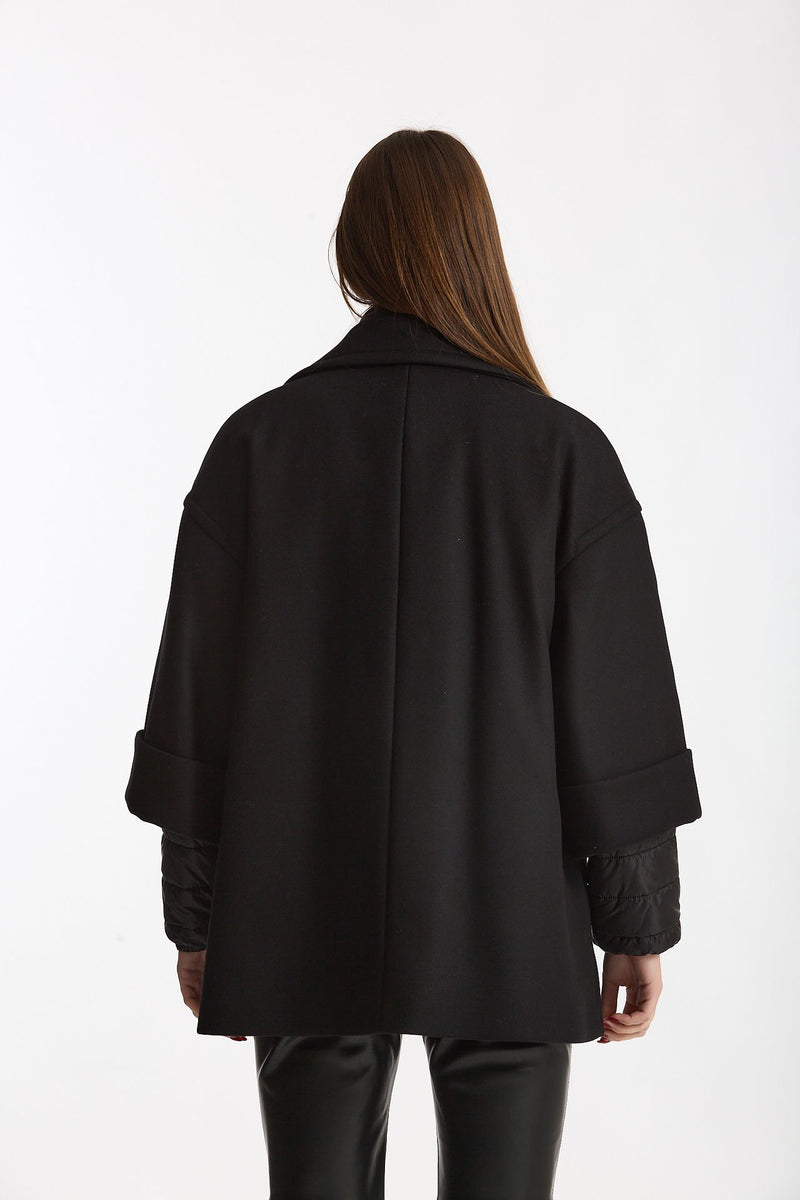 Cappa over in lana con giubbino in nylon nero women Fay - 3