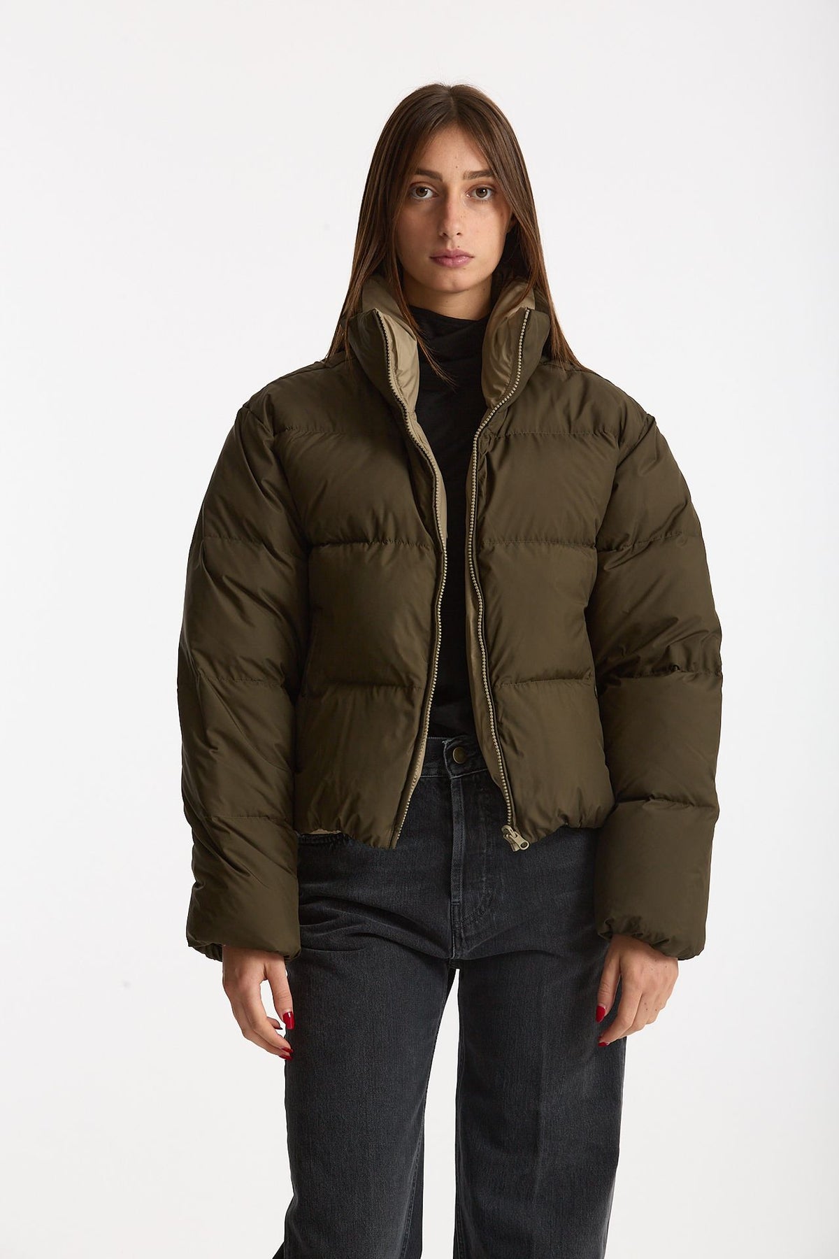 Piumino crop PINE reversibile verde militare/beige women Grifoni - 1