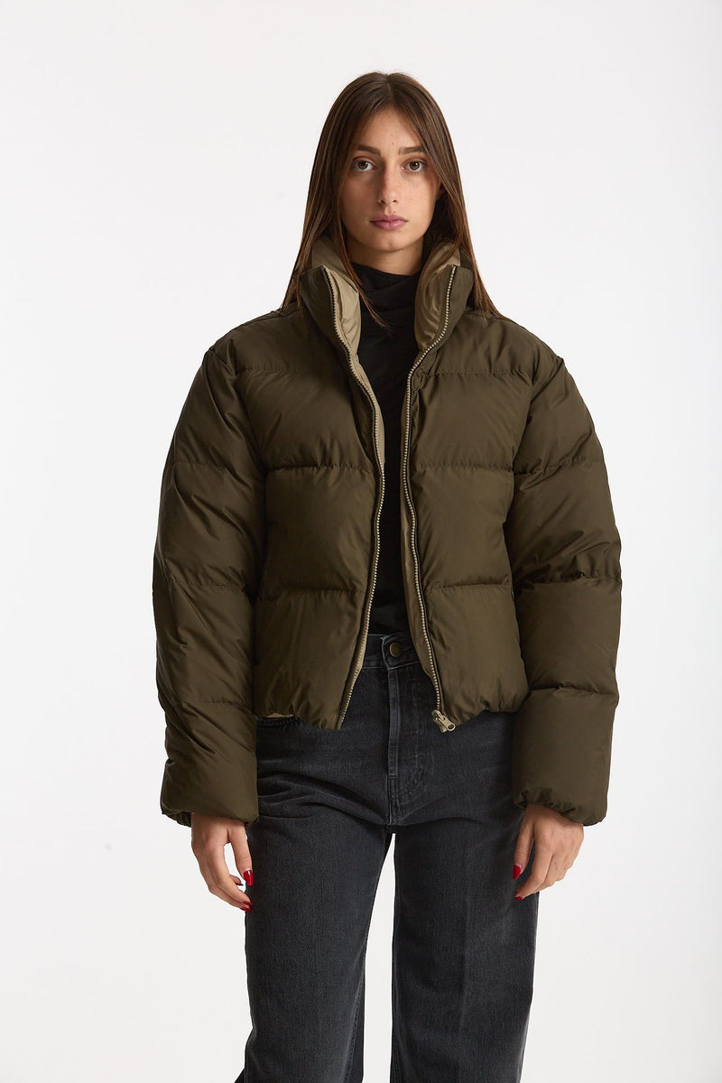 Piumino crop PINE reversibile verde militare/beige women Grifoni - 1