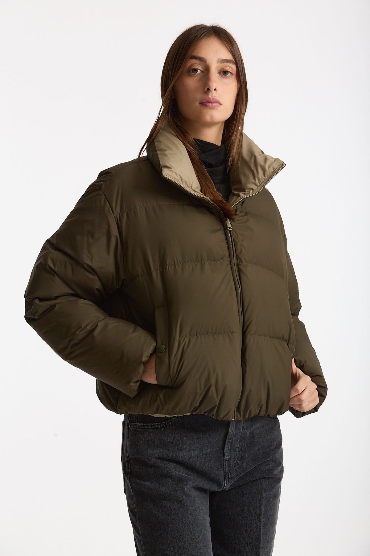 Piumino crop PINE reversibile verde militare/beige women Grifoni - 4