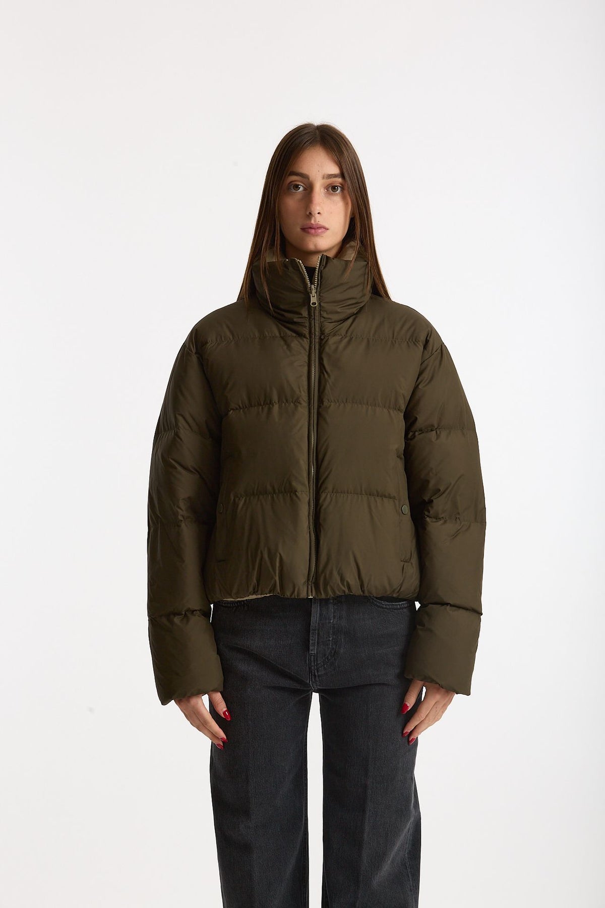 Piumino crop PINE reversibile verde militare/beige women Grifoni - 5