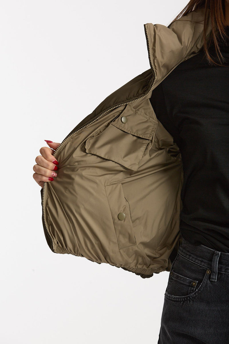 Piumino crop PINE reversibile verde militare/beige women Grifoni - 6