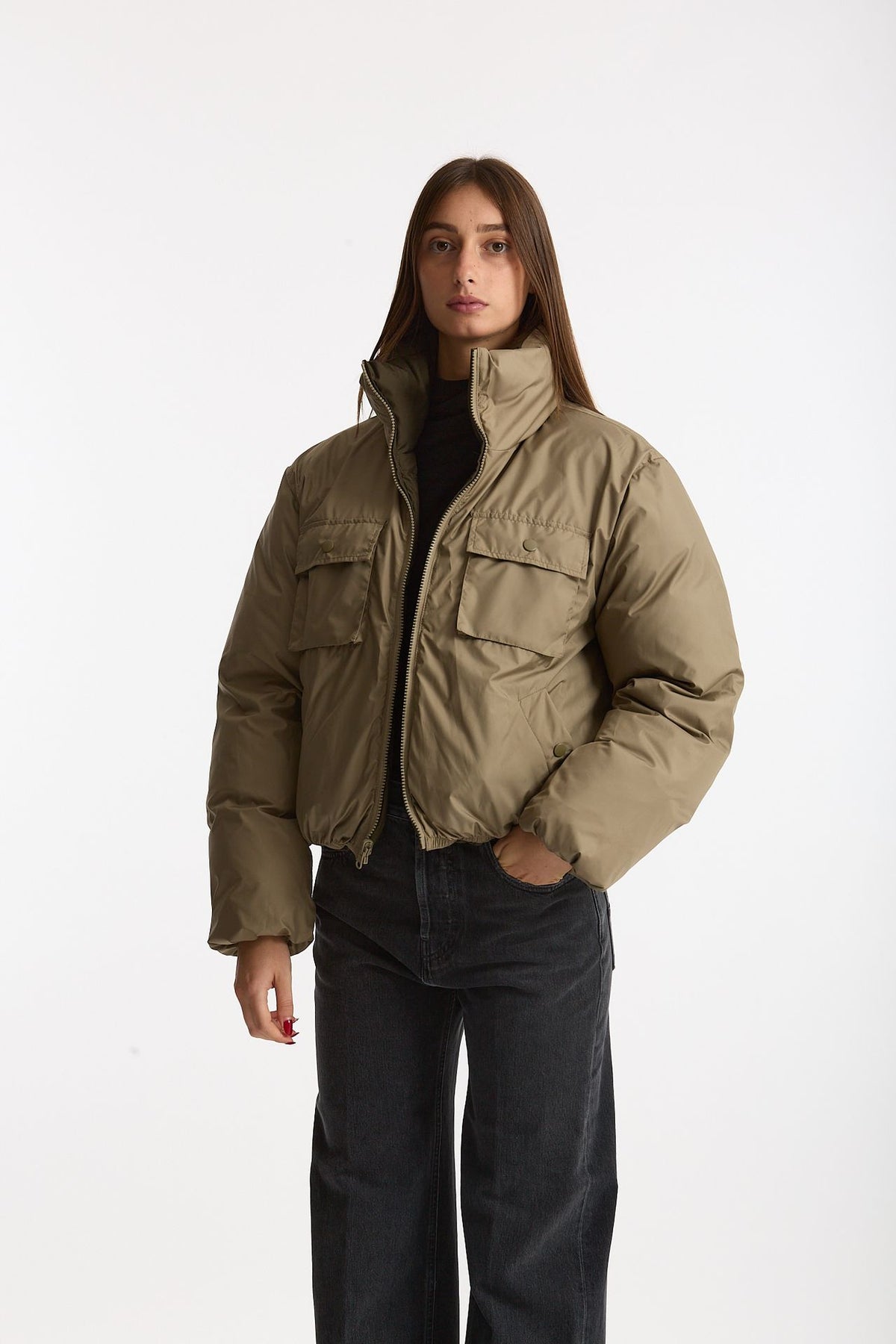 Piumino crop PINE reversibile verde militare/beige women Grifoni - 2