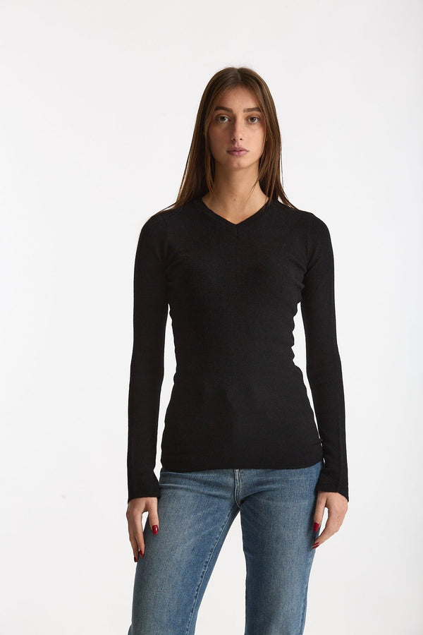 Maglia slim in lana e alpaca nero women Grifoni