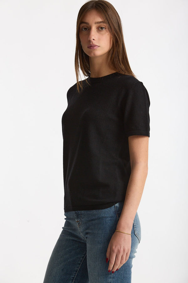 Maglia mezza manica in lana nero women Grifoni