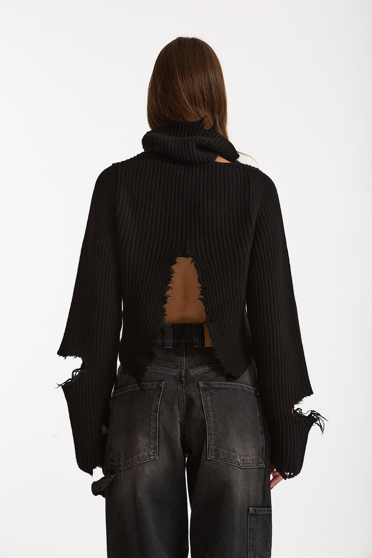 Maglia destroyed collo alto nero women Haikure - 3