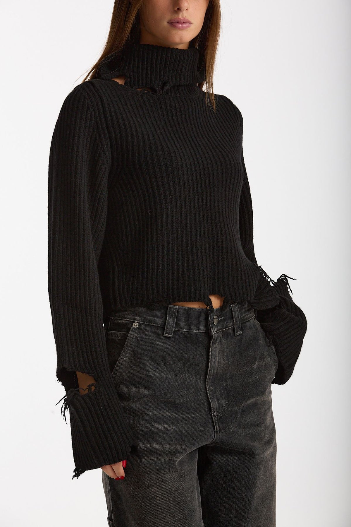Maglia destroyed collo alto nero women Haikure - 4