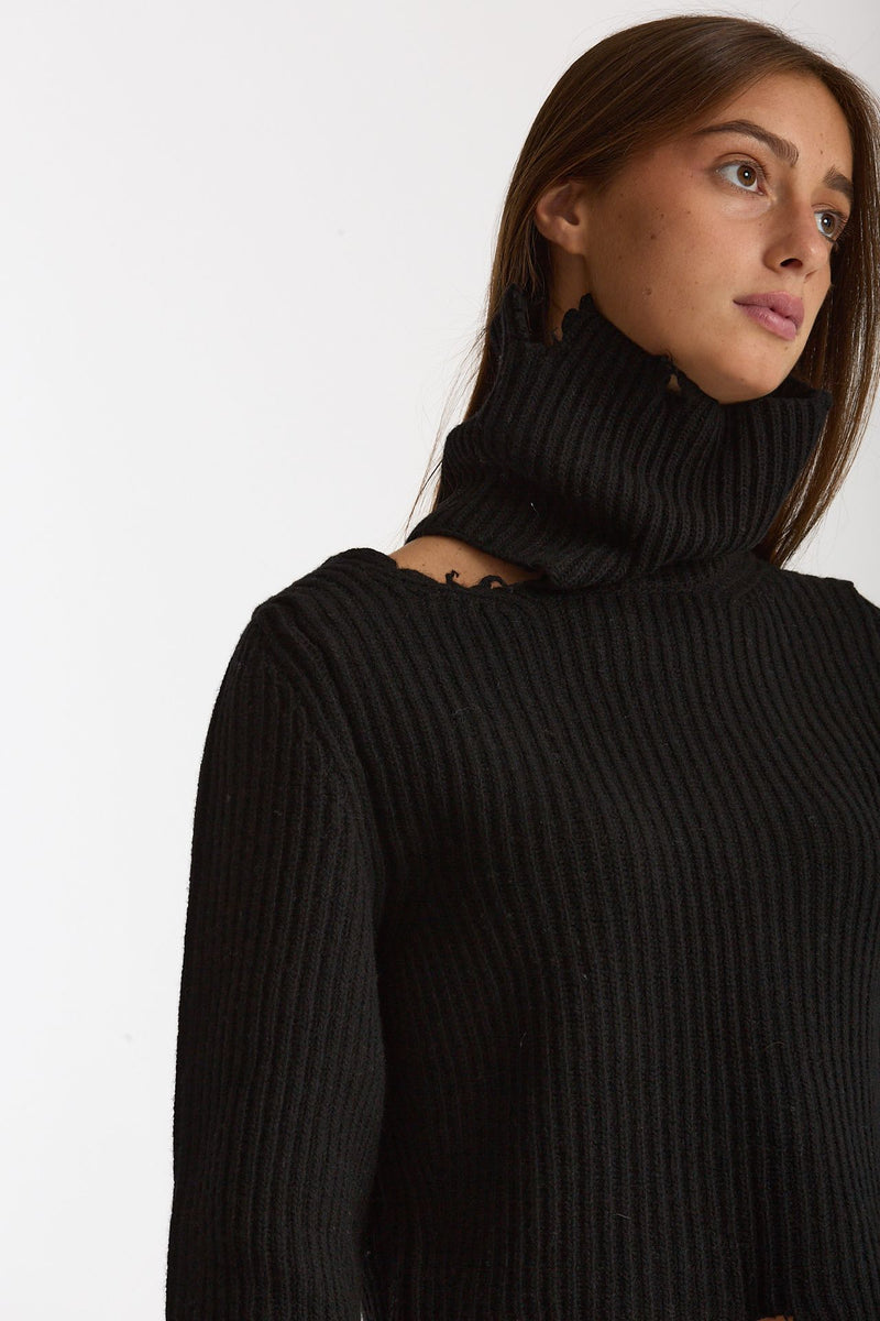 Maglia destroyed collo alto nero women Haikure - 6