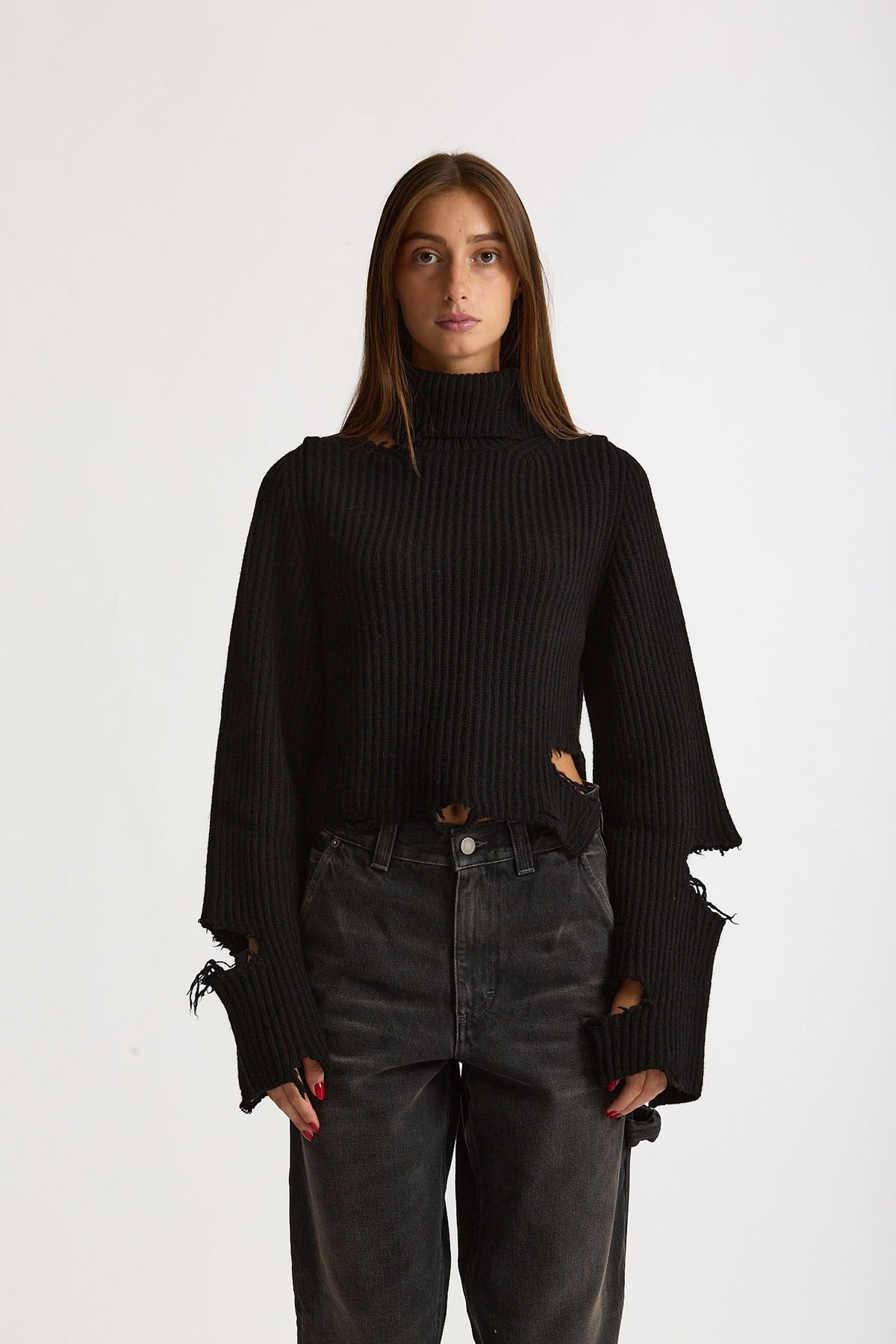 Maglia destroyed collo alto nero women Haikure - 2