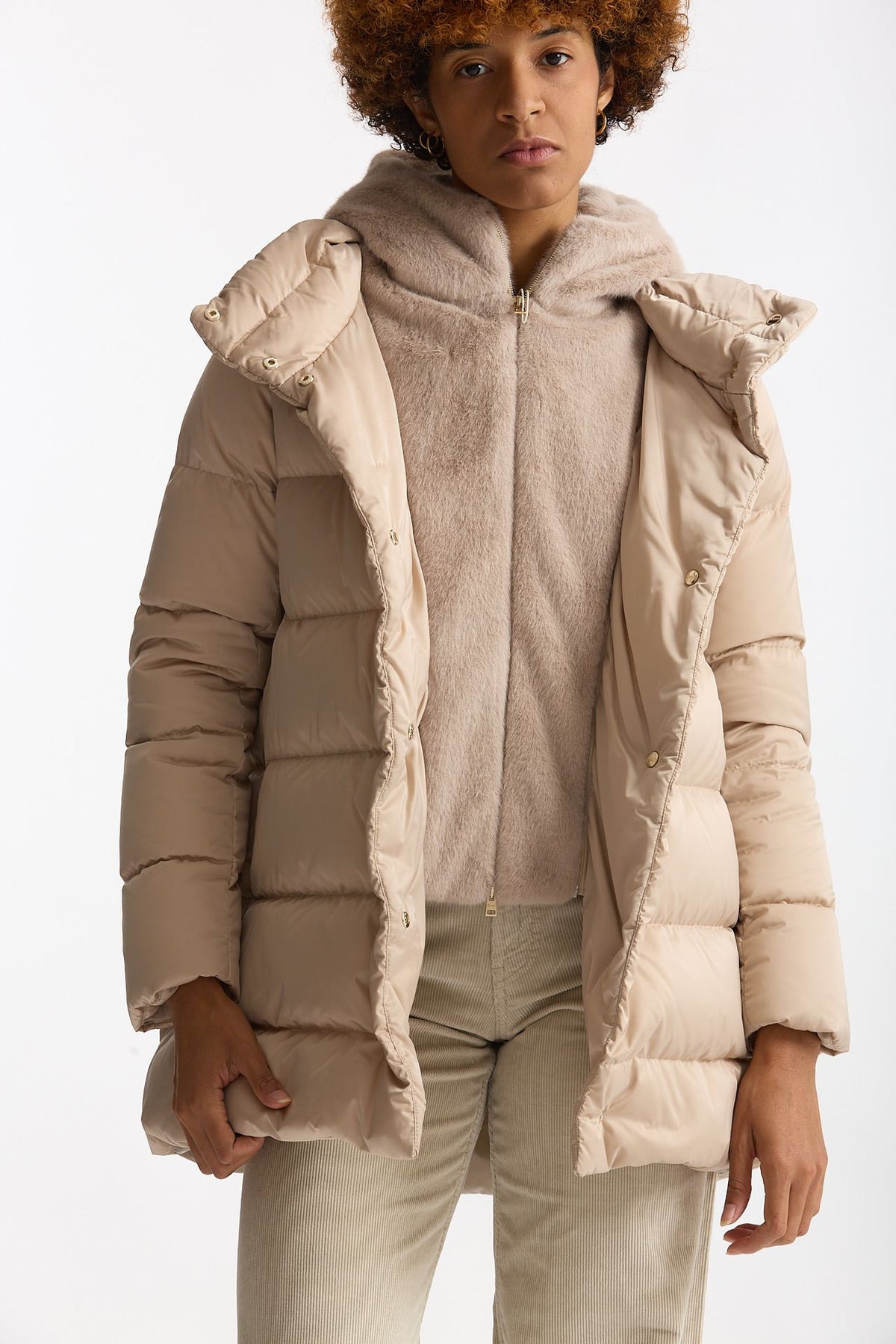 Piumino midi in raso panna women Herno - 6